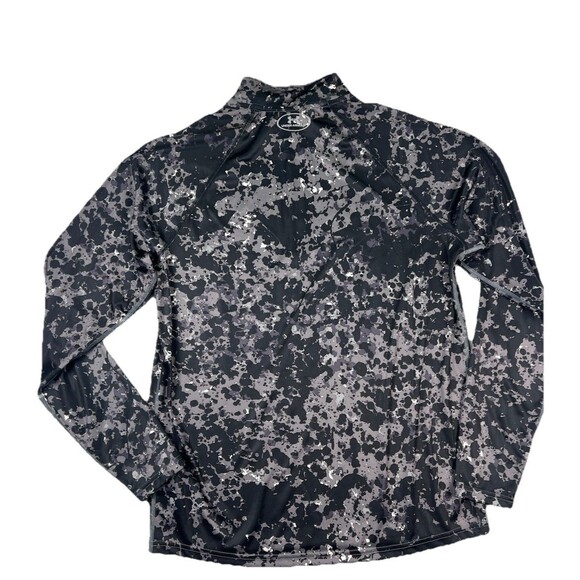 Under Armour RUN Mens Large 1/4 Zip Fitted Pullover Black Gray Camo Splatter - Picture 2 of 8